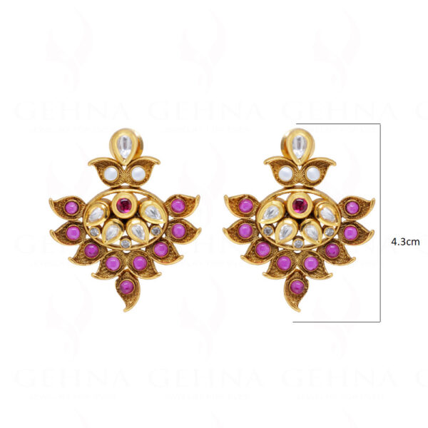 Topaz & Ruby Studded Gold Plated Earrings FE-1244