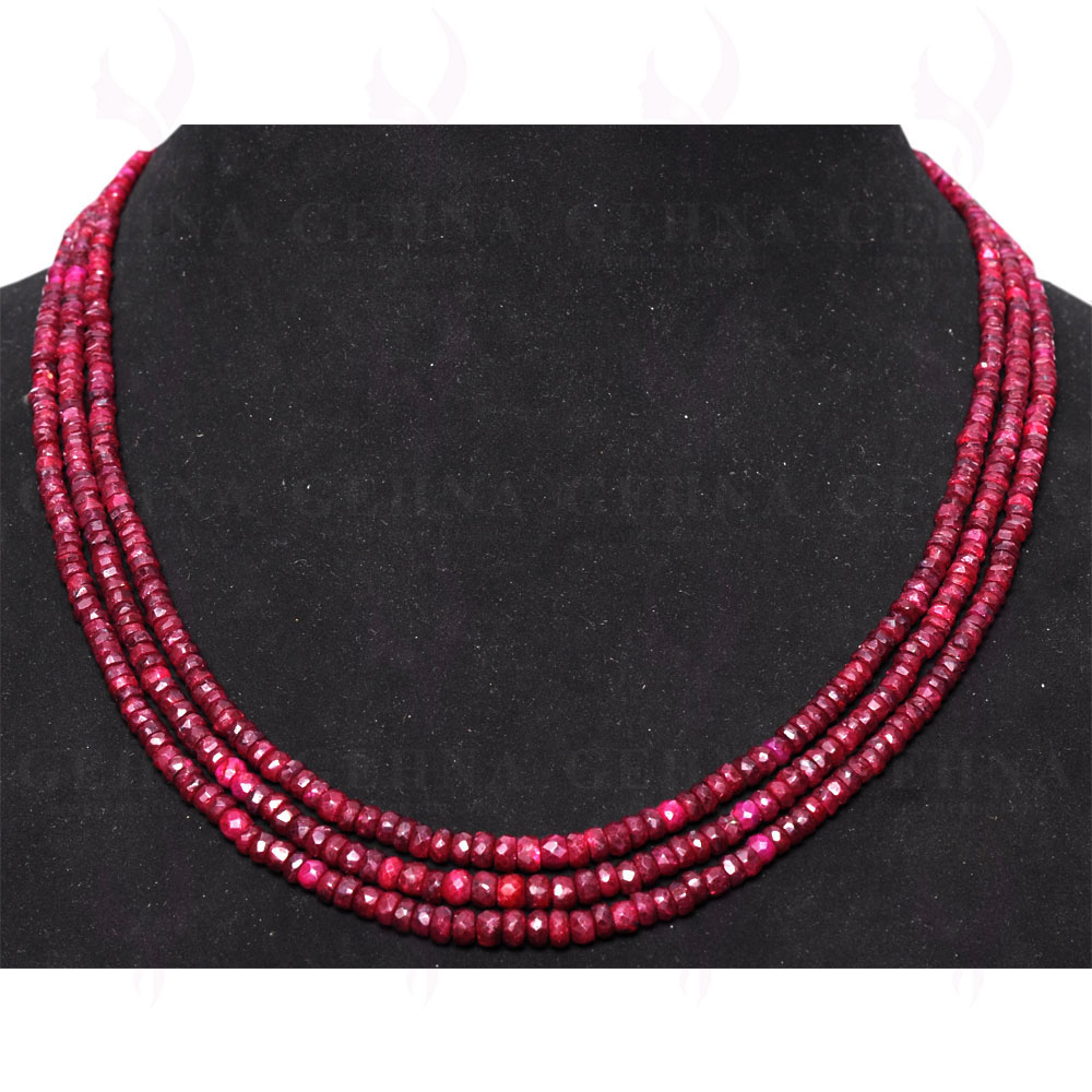 3 Rows Ruby Gemstone Faceted Bead Necklace NP-1245