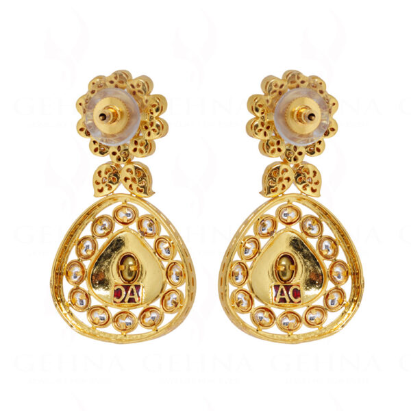 Ruby & Topaz Studded Gold Plated Enamel Work Dangle Earrings FE-1245