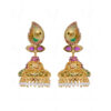 Pearl, Ruby & Emerald Studded Gold Plated Dangle Earrings FE-1246