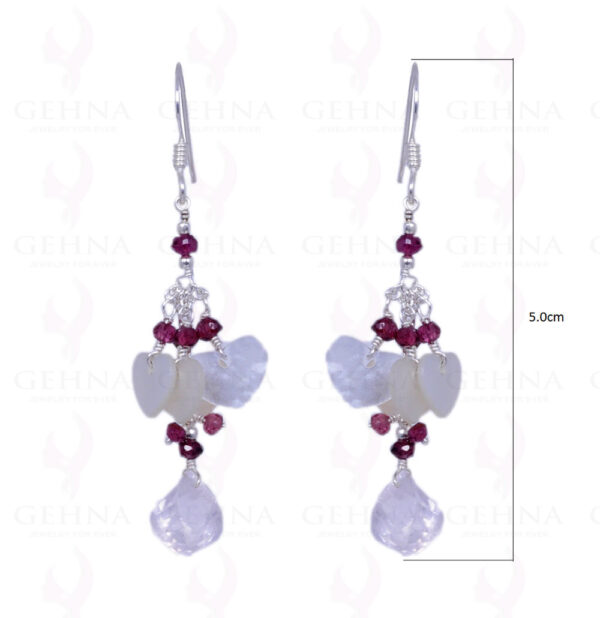 Heart Shape Mop, Red Garnet & Rose Quartz Gemstone Earrings In Silver ES-1247