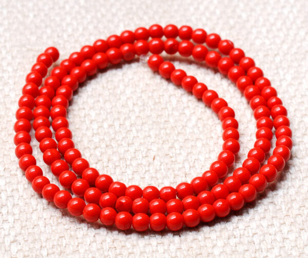 3 MM Coral Gemstone Round Cabochon Bead String NS-1247