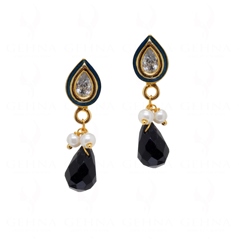 Topaz, Pearl & Spinel Studded Gold Plated Earrings FE-1248
