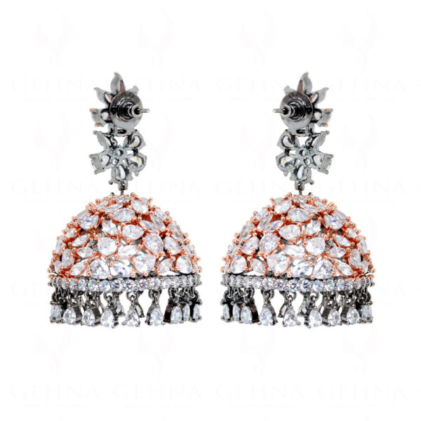 White Topaz Studded Jhumki Traditional Earrings FE-1249