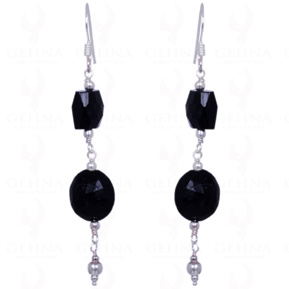 Black Onyx Gemstone Faceted Bead Earrings Made In .925 Sterling Silver ES-1251