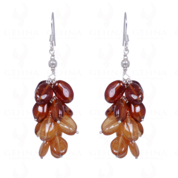 Hessonite Gemstone Oval Shape Bead Earrings Made In .925 Solid Silver ES-1252