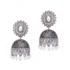 Pearl & Topaz Studded Oxidized Rhodium Polish Earrings FE-1252