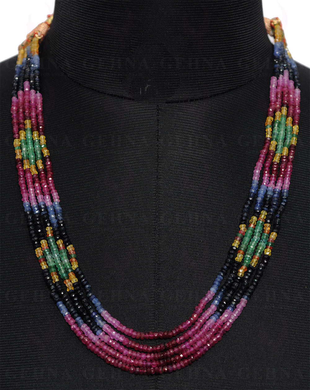 5 Rows Emerald Ruby Sapphire Gemstone Bead Necklace NP-1252