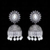 Pearl & Topaz Studded Oxidized Rhodium Polish Earrings FE-1252