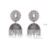Pearl & Topaz Studded Oxidized Rhodium Polish Earrings FE-1252