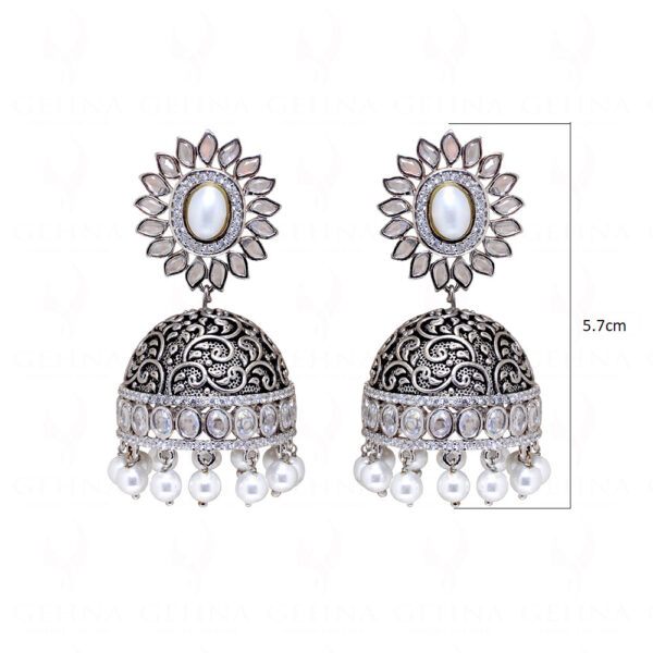 Pearl & Topaz Studded Oxidized Rhodium Polish Earrings FE-1252