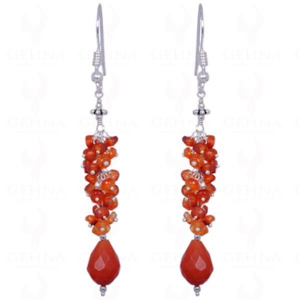 Natural Carnelian Gemstone Faceted Bead Earrings In .925 Solid Silver ES-1253