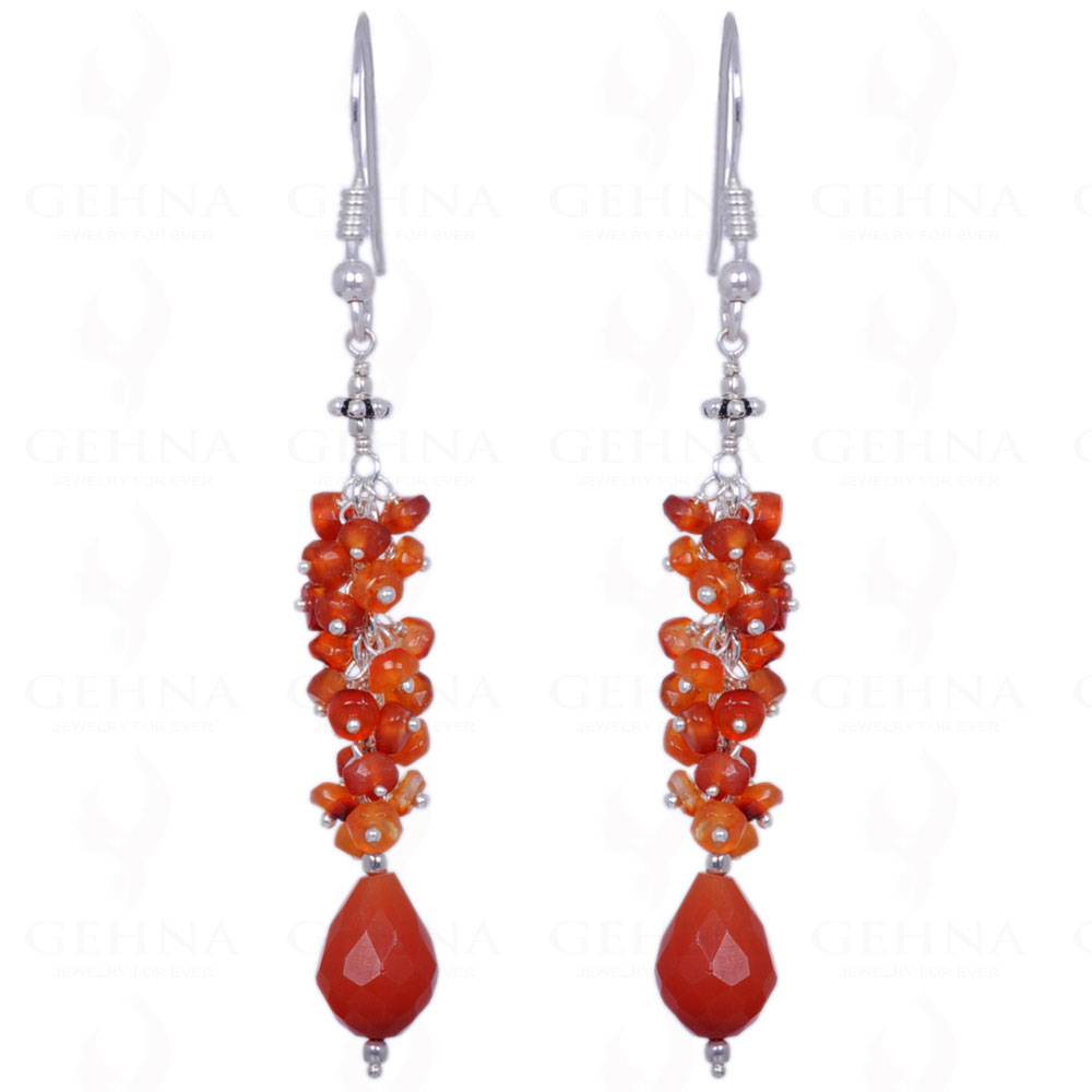 Natural Carnelian Gemstone Faceted Bead Earrings In .925 Solid Silver ES-1253