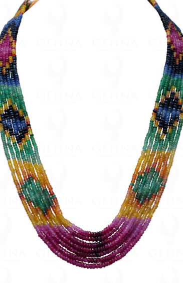 7 Rows Emerald Ruby Sapphire Gemstone Bead Necklace NP-1253
