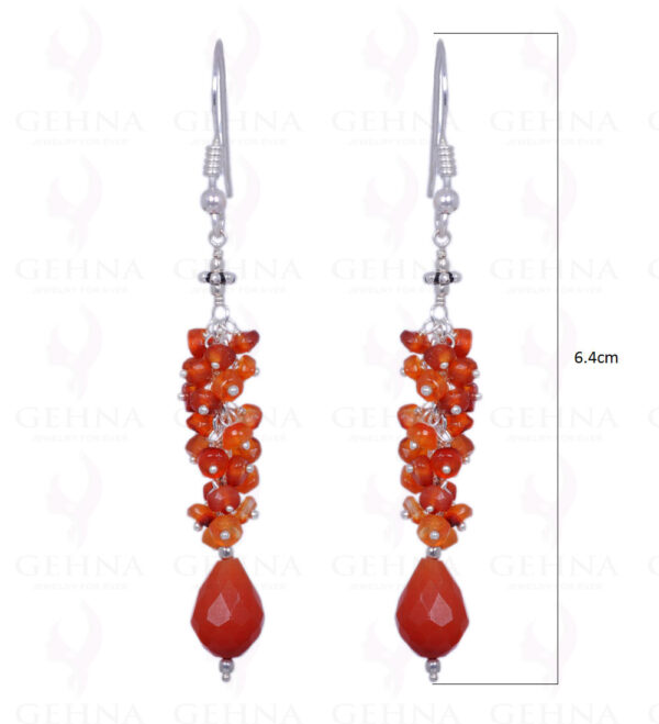 Natural Carnelian Gemstone Faceted Bead Earrings In .925 Solid Silver ES-1253