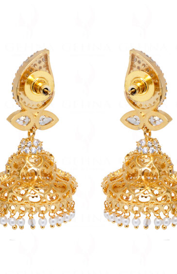 Pearl & Topaz Studded Gold Plated Earrings FE-1253