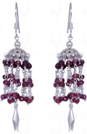Red Garnet Gemstone Faceted Bead Earrings Made In .925 Solid Silver ES-1254