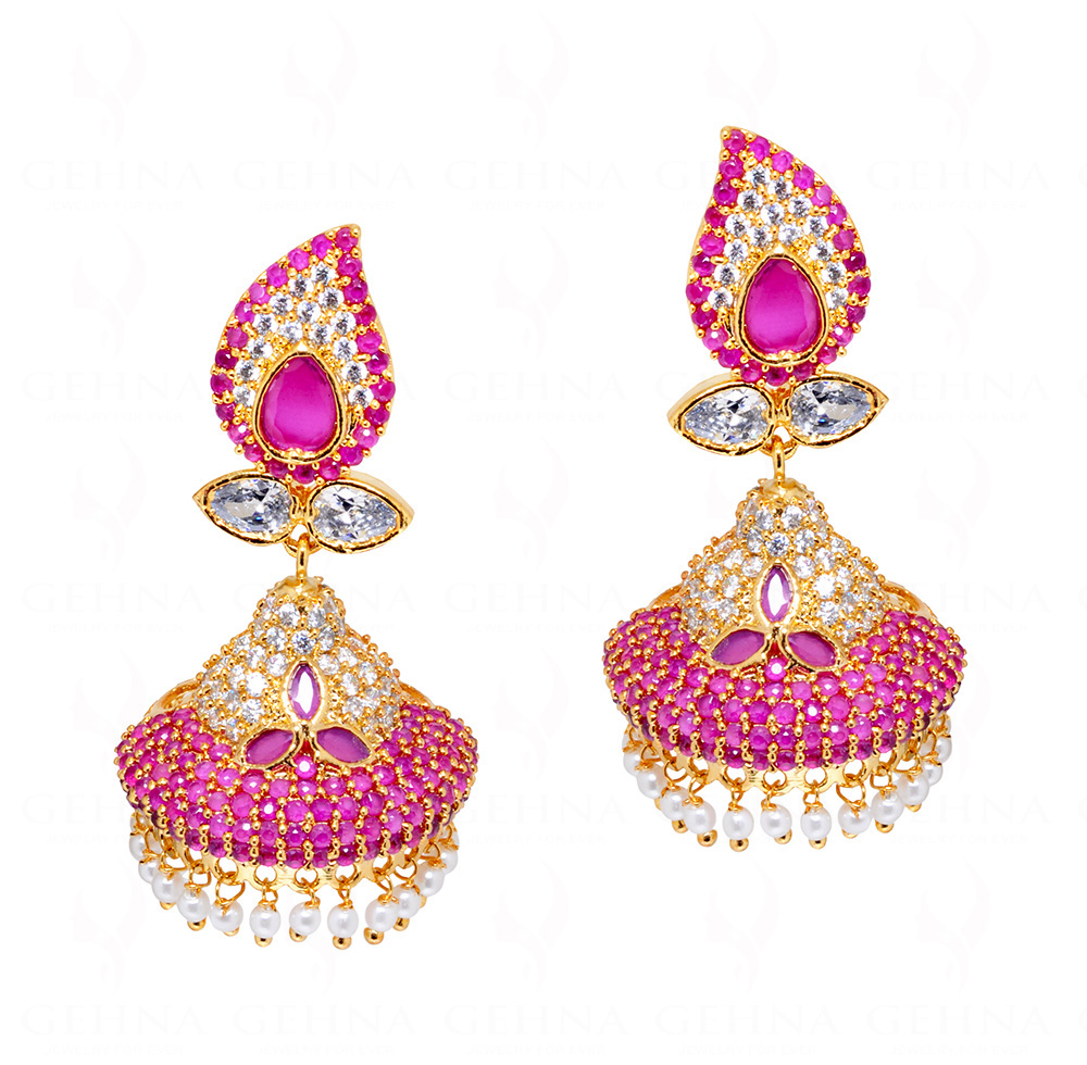 Ruby, Pearl & Topaz Studded Gold Plated Earrings FE-1254