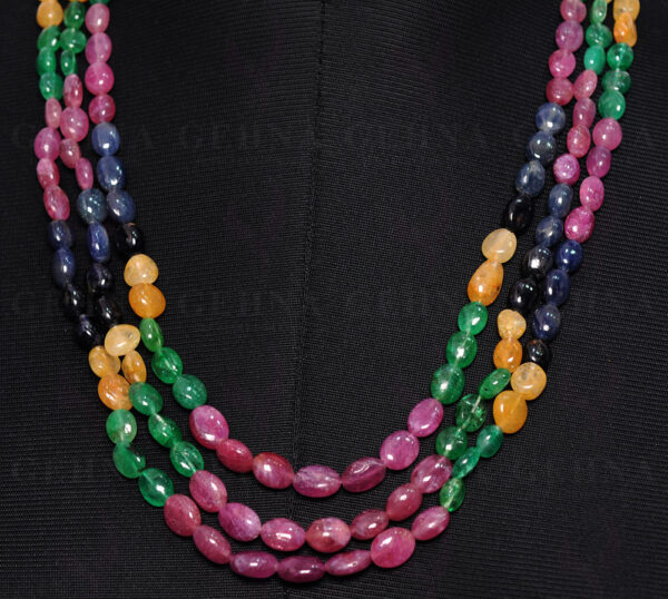 3 Rows Emerald Ruby Sapphire Gemstone Oval Bead Necklace NP-1254