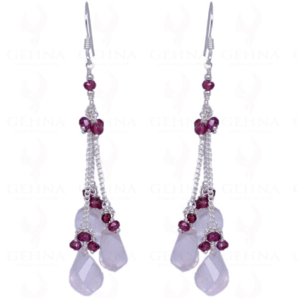 Rose Quartz & Red Garnet Gemstone Earrings Made In .925 Solid Silver ES-1255