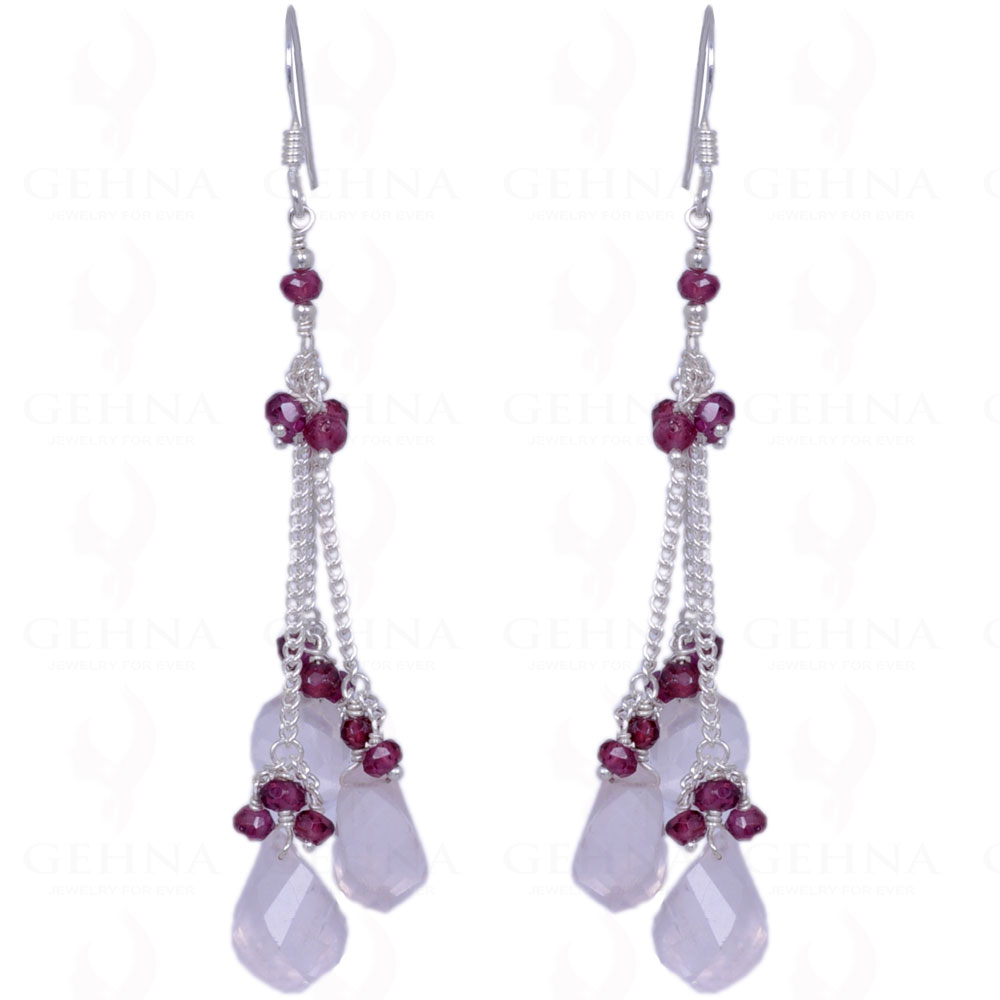 Rose Quartz & Red Garnet Gemstone Earrings Made In .925 Solid Silver ES-1255