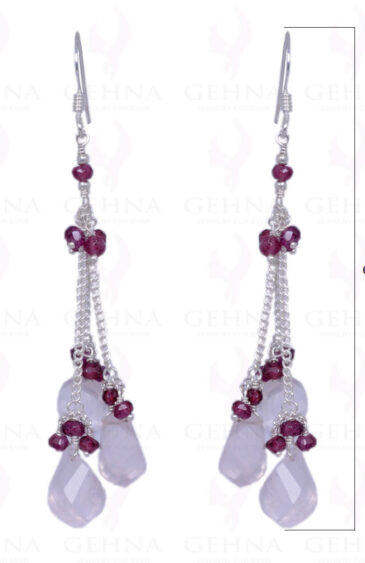 Rose Quartz & Red Garnet Gemstone Earrings Made In .925 Solid Silver ES-1255