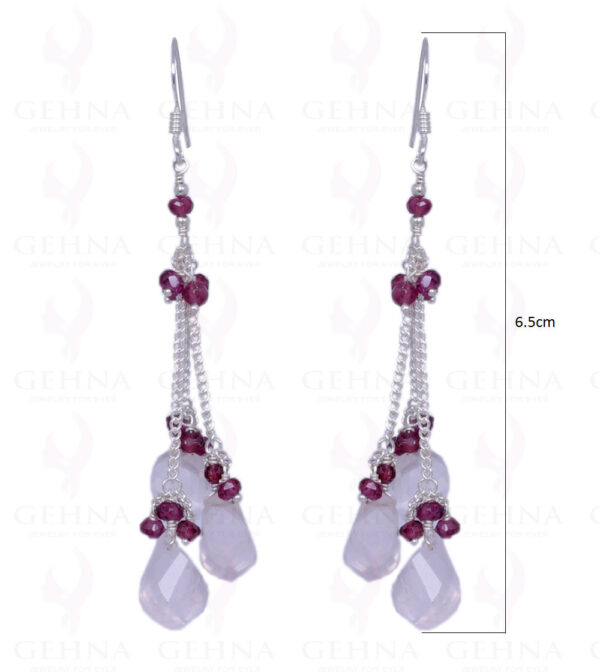 Rose Quartz & Red Garnet Gemstone Earrings Made In .925 Solid Silver ES-1255