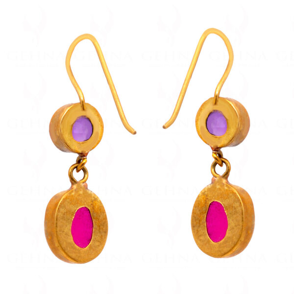 Amethyst & Ruby Studded Gold Plated Dangle Earrings FE-1255