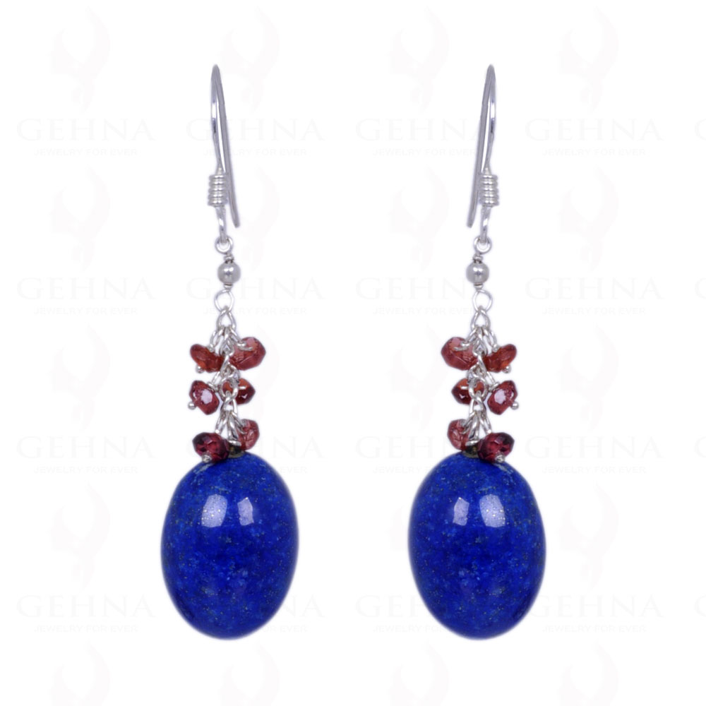 Lapis Lazuli & Red Garnet Gemstone Earrings Made In .925 Sterling Silver ES-1256