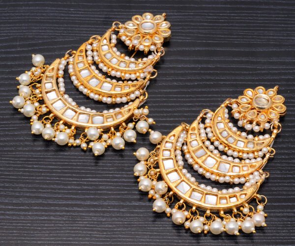Traditional Pearls Beaded Gold Plated Dangle Earrings FE-1256