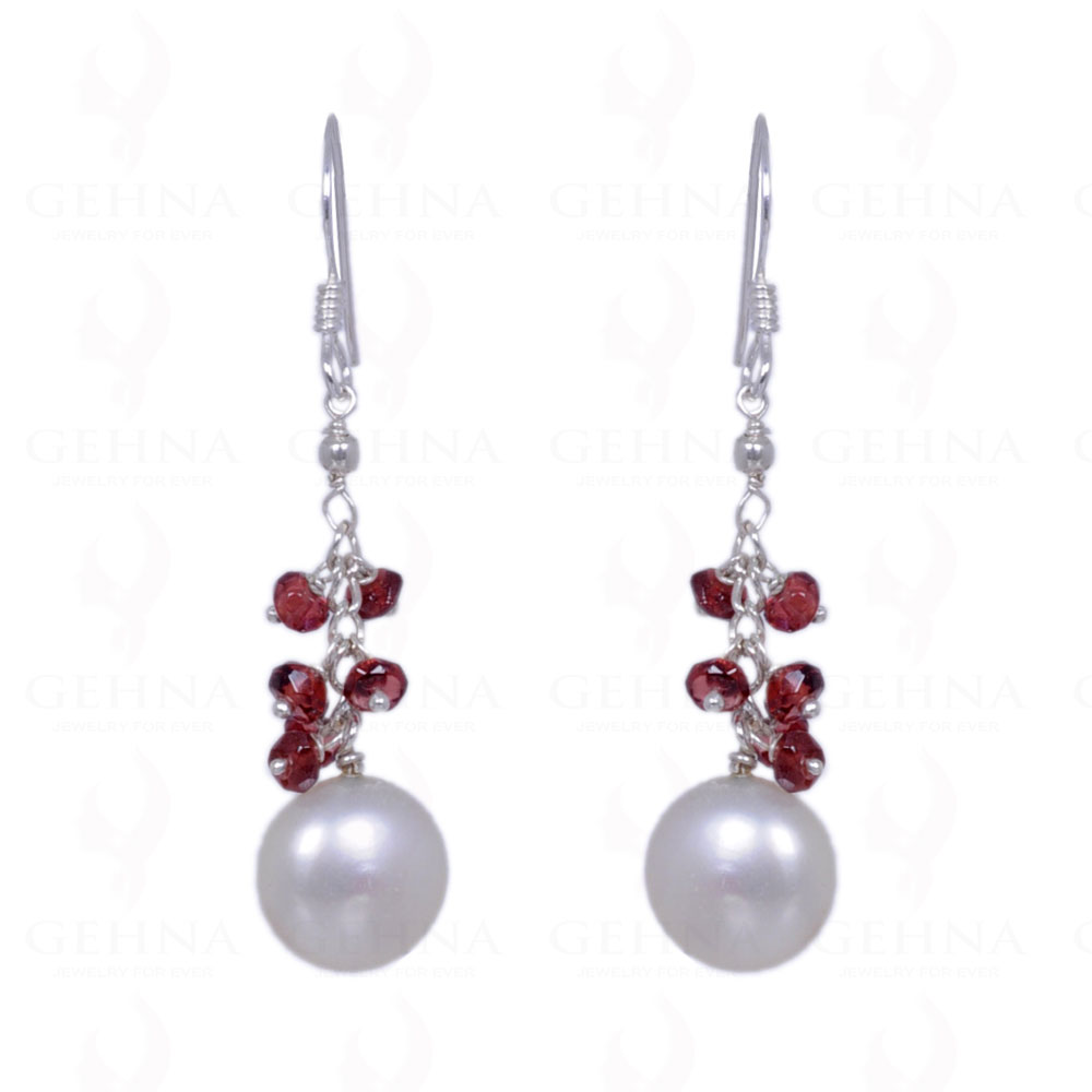 Pearl & Red Garnet Gemstone Earrings Made In .925 Solid Silver ES-1257