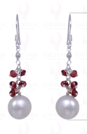 Pearl & Red Garnet Gemstone Earrings Made In .925 Solid Silver ES-1257