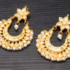 Pearl & White Topaz Studded Gold Plated Chandelier Earrings FE-1257