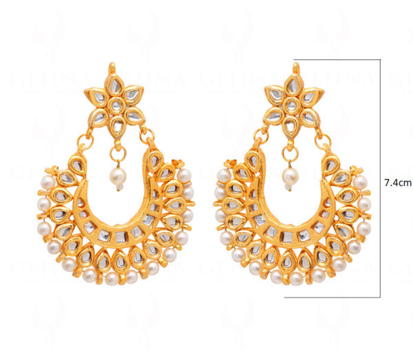 Pearl & White Topaz Studded Gold Plated Chandelier Earrings FE-1257
