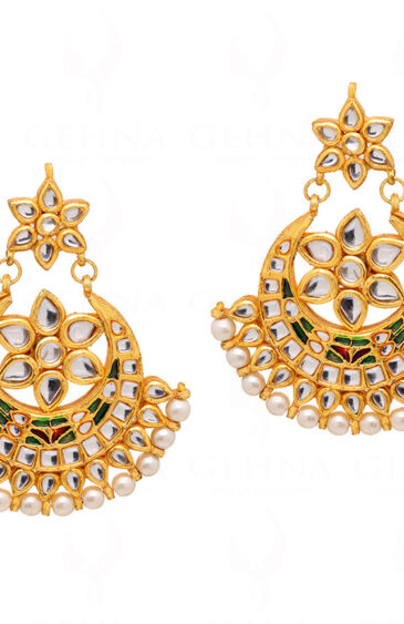 Pearl & Topaz Studded Traditional Chandbali Dangle Earrings FE-1258