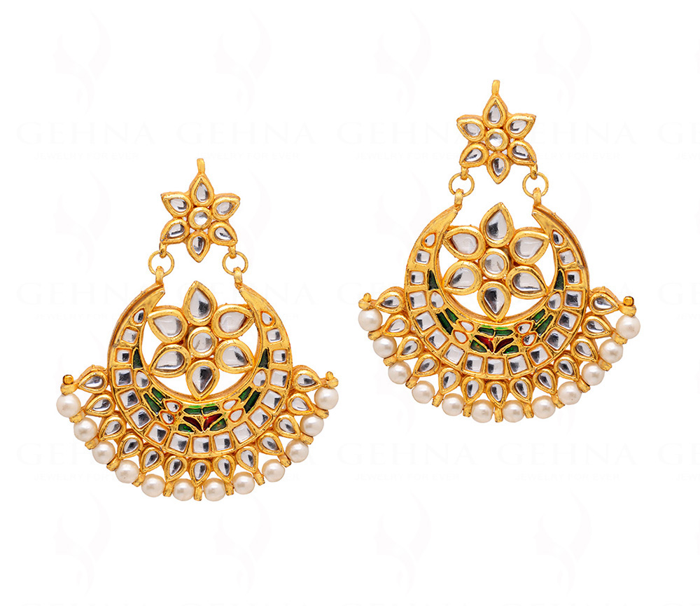 Pearl & Topaz Studded Traditional Chandbali Dangle Earrings FE-1258