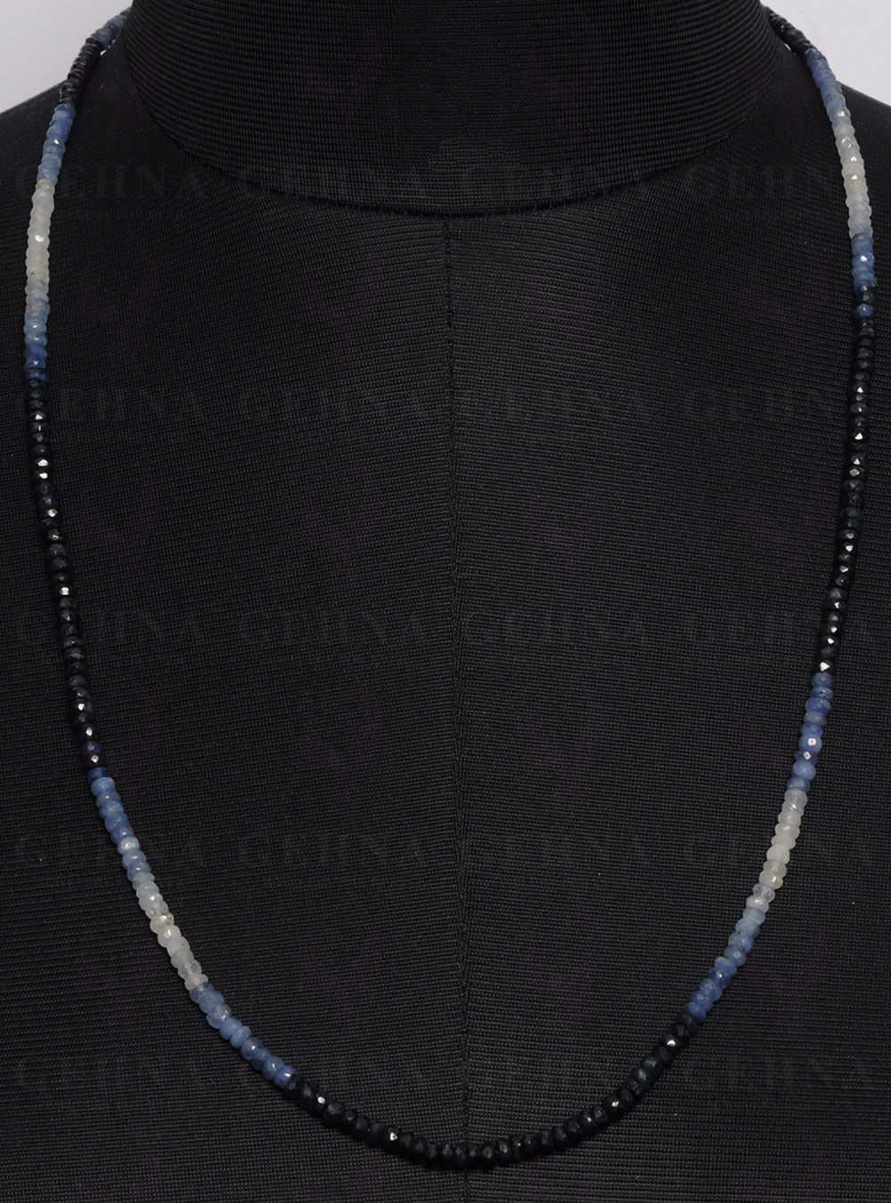 Blue Sapphire Shaded Gemstone Faceted Bead Necklace NP-1258