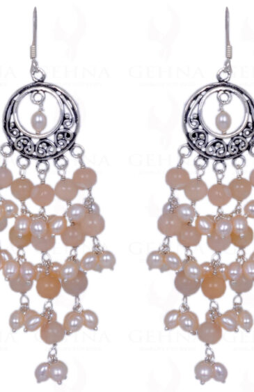 Pearl & Rainbow Moonstone Gemstone Earrings Made In .925 Sterling Silver ES-1259
