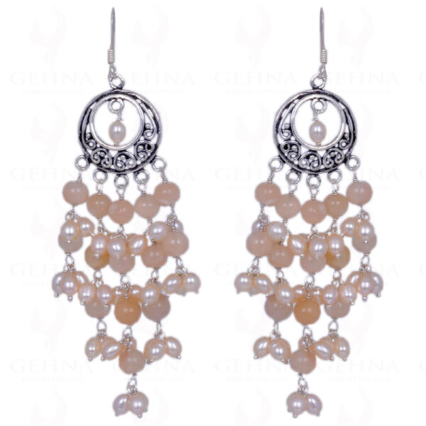 Pearl & Rainbow Moonstone Gemstone Earrings Made In .925 Sterling Silver ES-1259