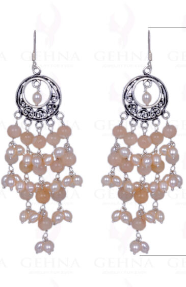 Pearl & Rainbow Moonstone Gemstone Earrings Made In .925 Sterling Silver ES-1259