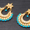 White Sapphire & Turquoise Studded Half Moon Shape Earrings FE-1259