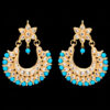 White Sapphire & Turquoise Studded Half Moon Shape Earrings FE-1259