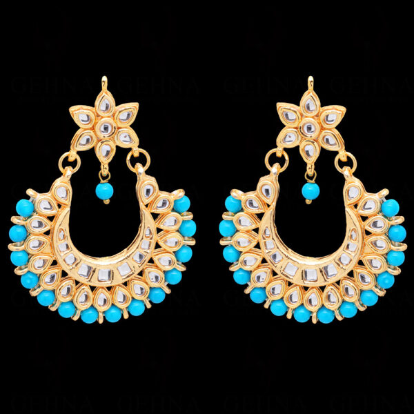 White Sapphire & Turquoise Studded Half Moon Shape Earrings FE-1259