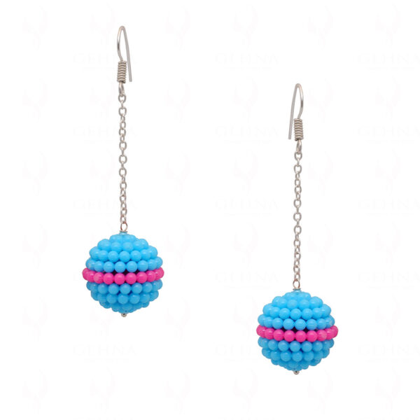 Turquoise & Pink Color Bead Studded Elegant Pair Of Earrings FE-1261