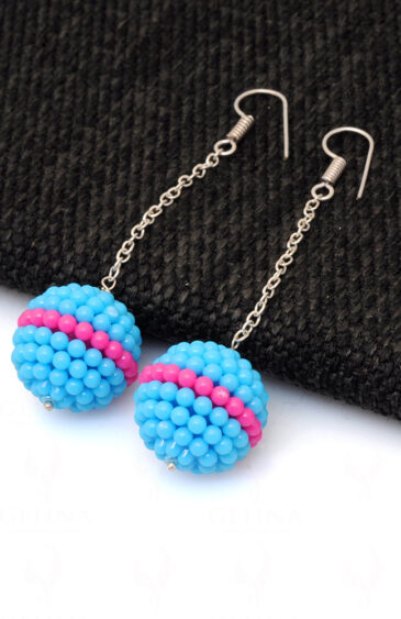 Turquoise & Pink Color Bead Studded Elegant Pair Of Earrings FE-1261