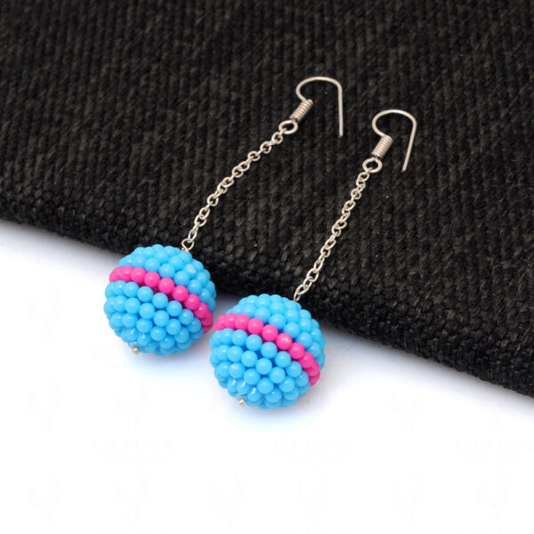 Turquoise & Pink Color Bead Studded Elegant Pair Of Earrings FE-1261