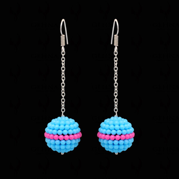 Turquoise & Pink Color Bead Studded Elegant Pair Of Earrings FE-1261