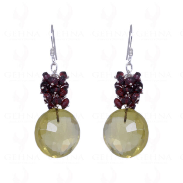 Lemon Topaz & Red Garnet Gemstone Earrings Made In .925 Solid Silver ES-1262