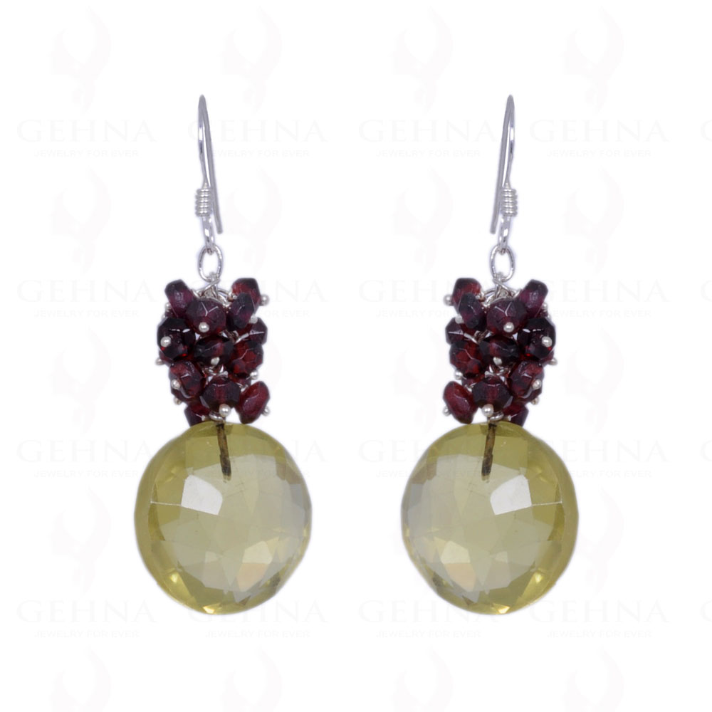 Lemon Topaz & Red Garnet Gemstone Earrings Made In .925 Solid Silver ES-1262
