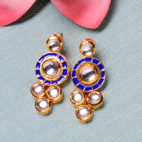 White Topaz Stone With Blue Enamel Work Gold Plated Earrings FE-1263
